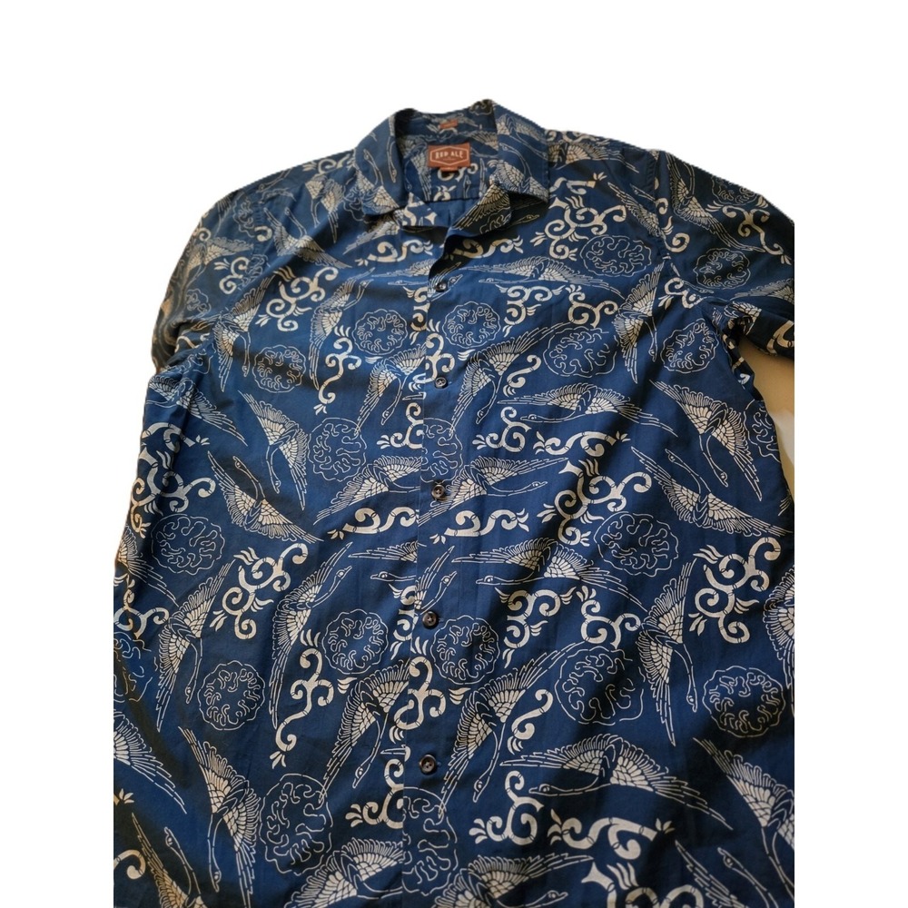 Red Ale Men's Shirt - Navy Cotton Linen - Size Large